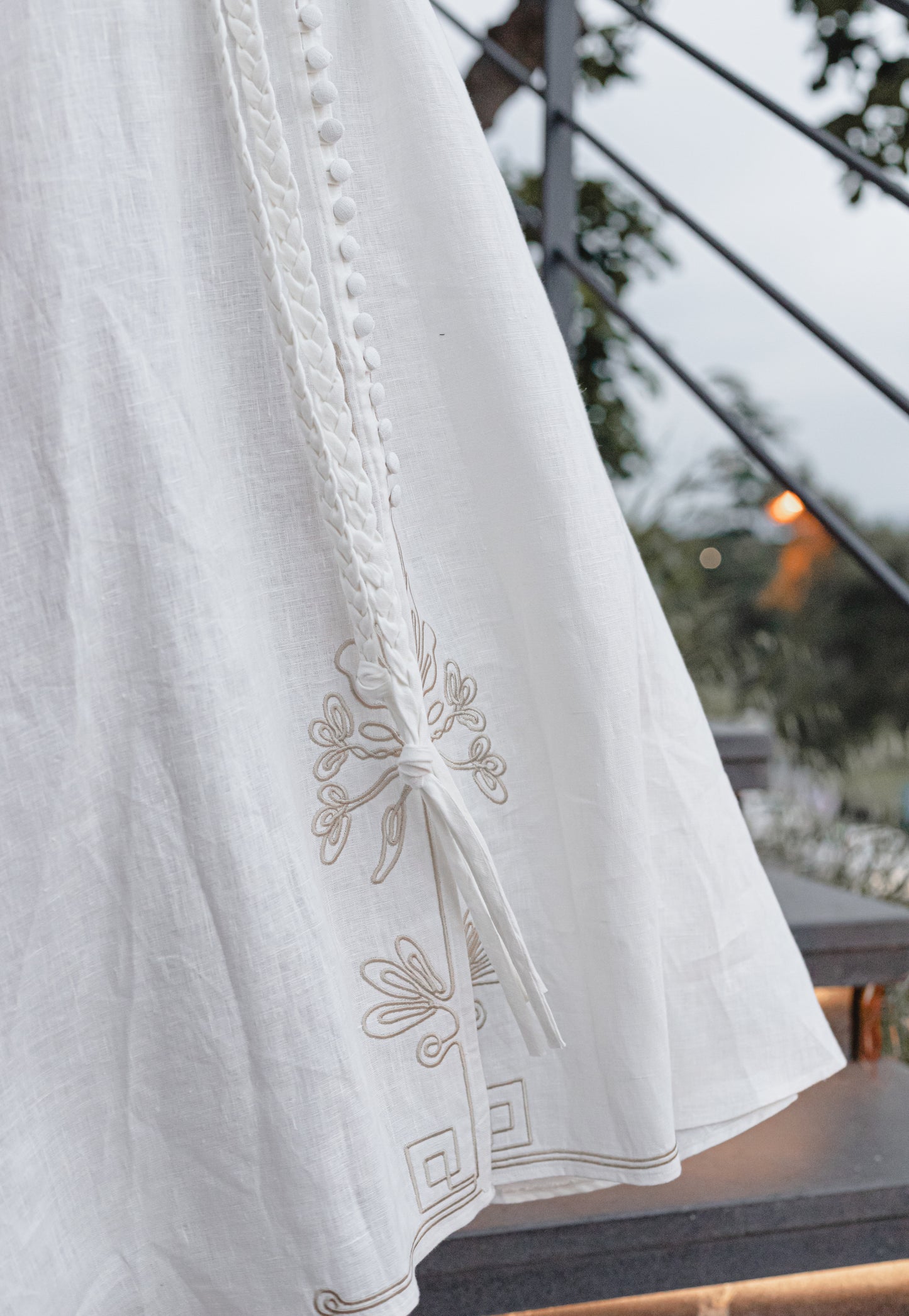 Sofia embroidered Linen button up dress- Off-White