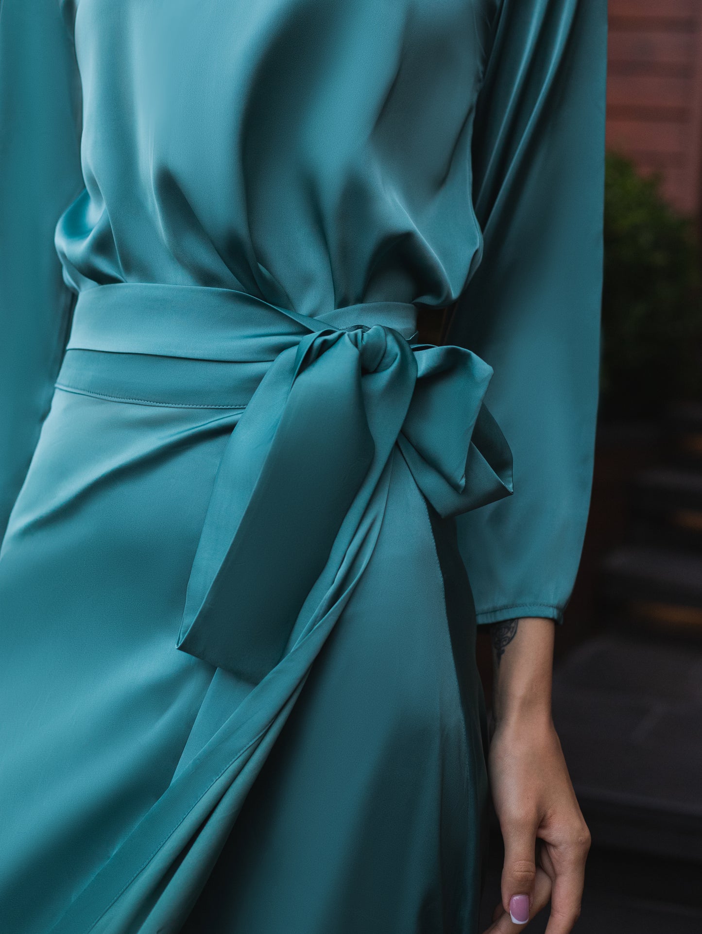 Florence satin wrap skirt set- Turquoise